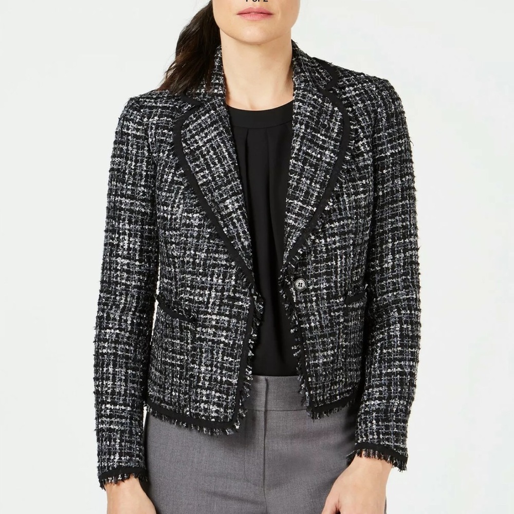 Anne Klein Notch Lapel Boucle Tweed Blazer